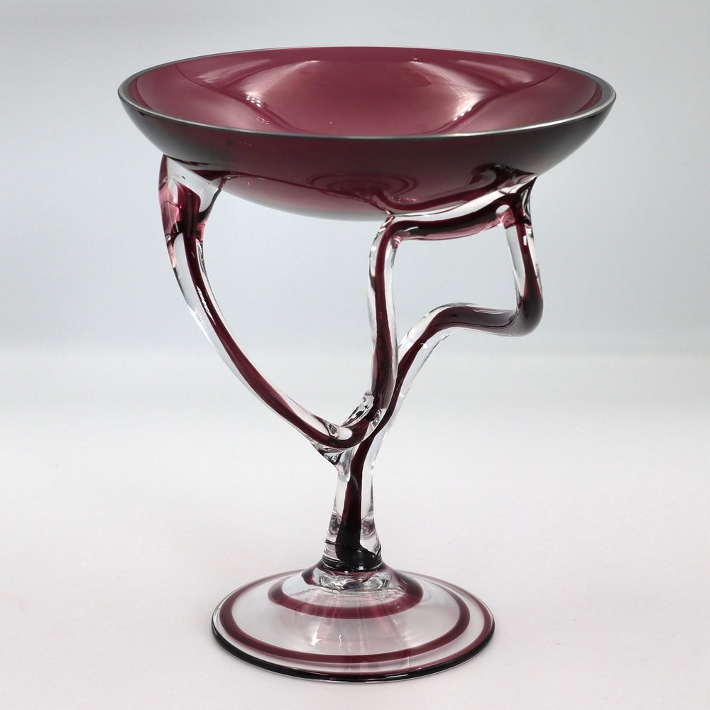Jozefina Krosno Poland Glass Compote Bowl Amethyst Purple Jellyfish Art Vintage